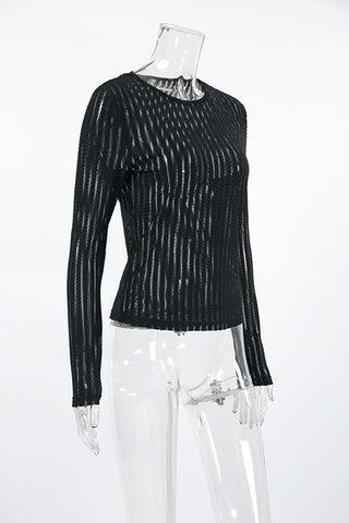 Textured Mesh Long Sleeve Top