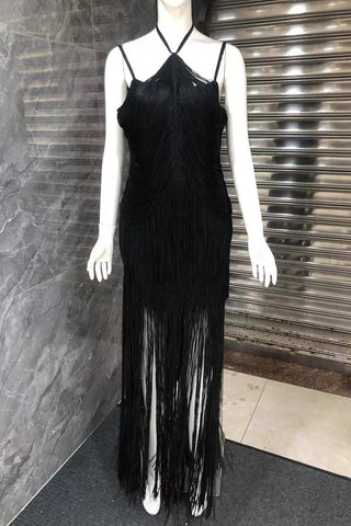 Fringe Layered Evening Dress