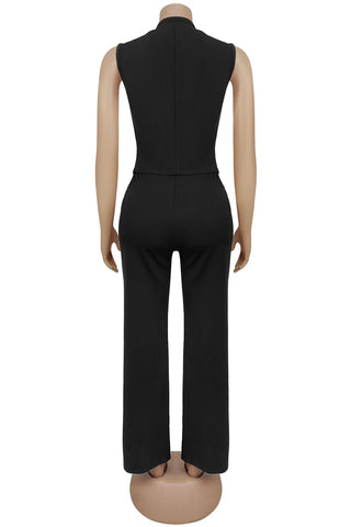 Sleeveless Buttoned Casual Pants Set