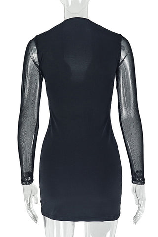Sheer Sleeve Halter Casual Dress