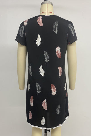 Feather Print Casual Dress