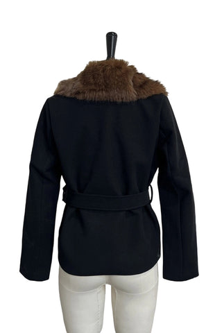 Faux Fur Collar Belted Blazer