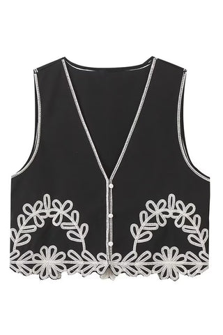 Floral Button-Front Vest Set