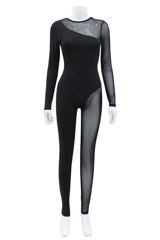 Sheer Panel Long Sleeve Jumpsuit