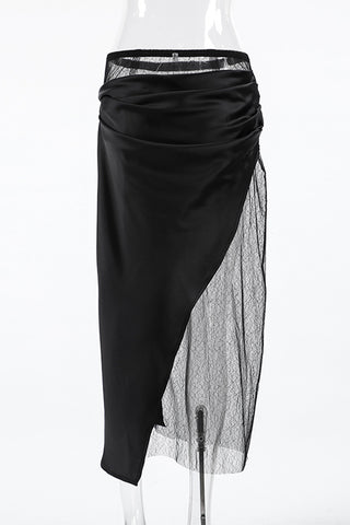 Layered Mesh and Satin Drape Skirt