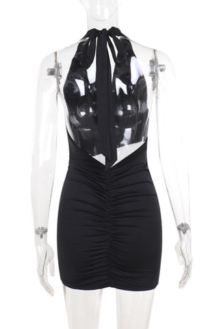 Halter Neck Mini Dress with Metallic Accents