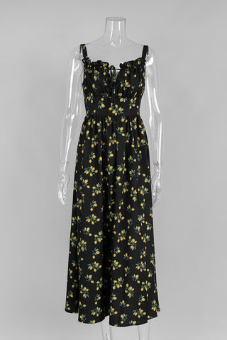 Strawberry Print Smocked Maxi Dress