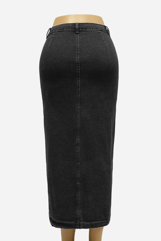 Button-Front Denim Maxi Skirt