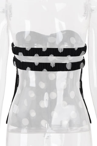 Strapless Twist-Front Polka Dot Top