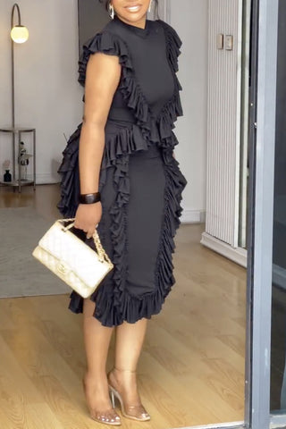 Ruffle Trim Casual Midi Dress