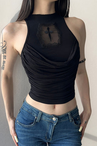 Ruched Halter Neck Tank Top