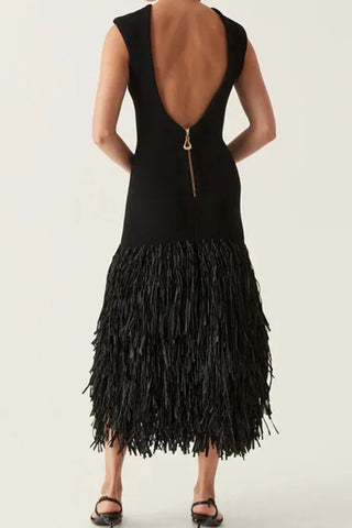 Fringe Hem Sleeveless Midi Dress