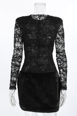 Lace and Fur Mini Dress