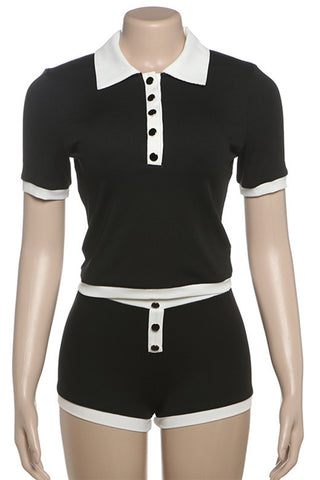 Button-Front Polo Short Set
