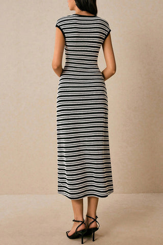 Striped Knit Casual Midi Dress