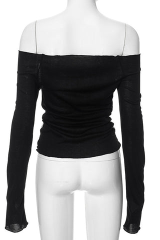 Off-Shoulder Graphic Mesh Top