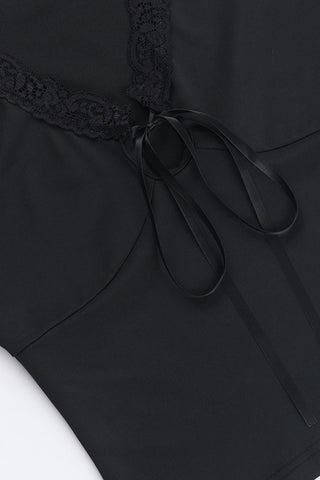 Lace Trim Ribbon Tie Tank Top