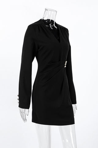 Elegant V-Neck Button Detail Dress