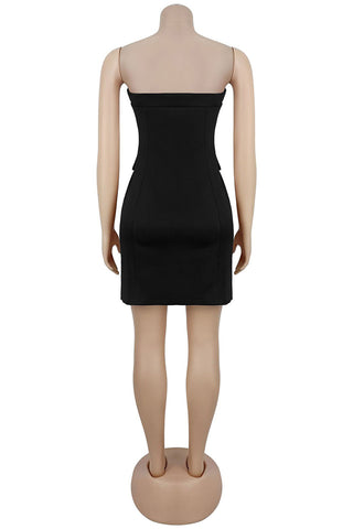 Strapless Double-Breasted Casual Dress