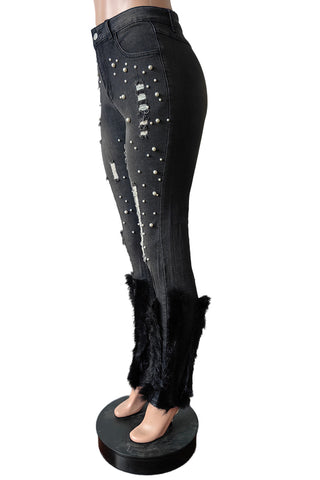 Distressed Denim Flare Jeans