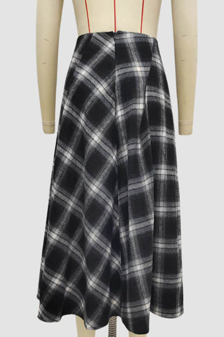 Elegant Check Midi Skirt