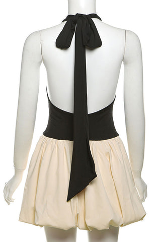 Halter Neck Two-Tone Mini Dress