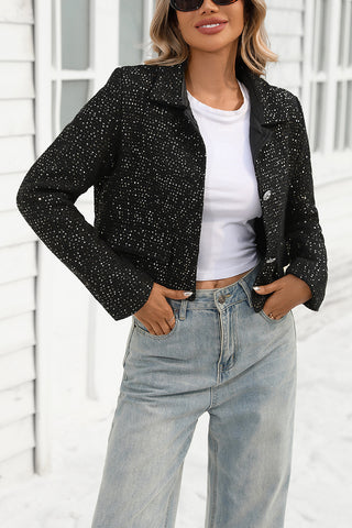 Chic Crop Denim Jacket with Button Detailing