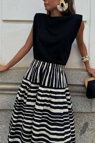 Striped A-Line Midi Skirt