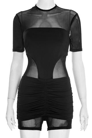 Mesh Panel Ruched Romper