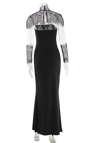 High-Neck Evening Gown with Sheer Details