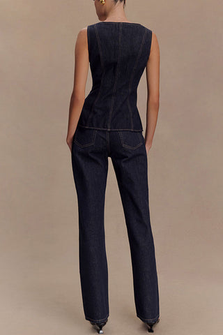 Denim-Inspired Buttoned Set