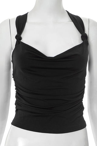 Knotted Shoulder Ruched Tank Top