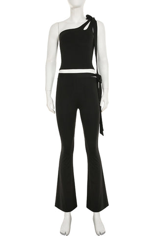 One-Shoulder Tie-Accent Pants Set