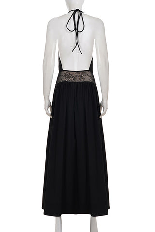 Lace-Trimmed Halter Evening Dress