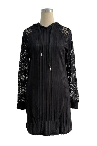 Lace Sleeve Hoodie Casual Dress