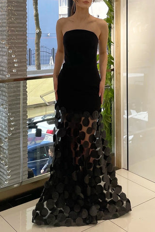 Strapless Evening Gown with Textured Skirt