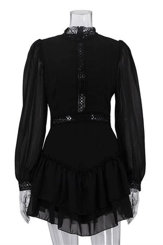 Elegant Lace Trim Ruffled Dress