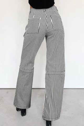 Stripe Patch Pocket High Waist Denim Jeans