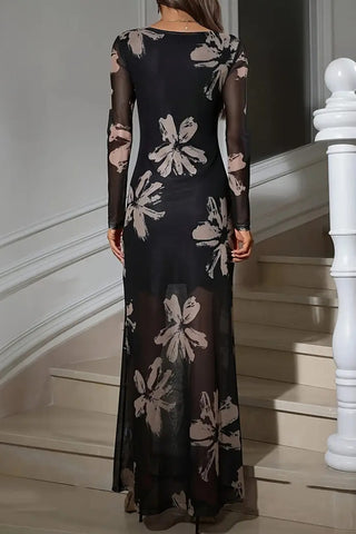 Floral Printed Mesh Maxi Dress