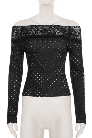 Off-Shoulder Lace Polka Dot Blouse