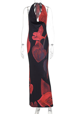 Halter Neck Floral Maxi Dress