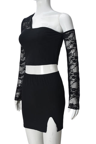 Lace Sleeve Asymmetrical Skirt Set