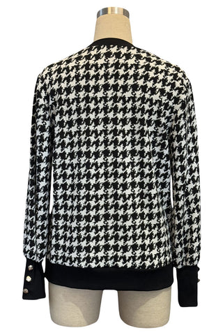 Houndstooth V-Neck Long Sleeve Top
