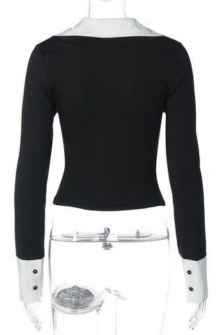 Classic Collar V-Neck Long Sleeve Top