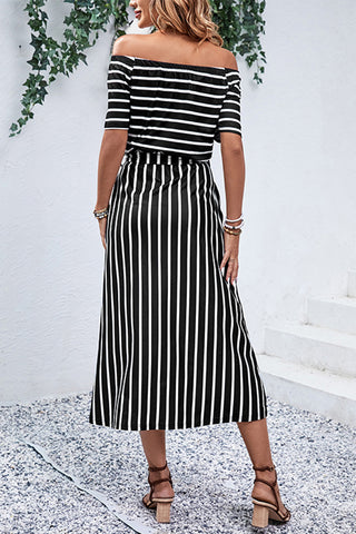 Off-Shoulder Striped Midi Dress