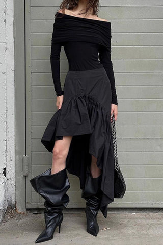 Asymmetrical Ruffle Midi Skirt