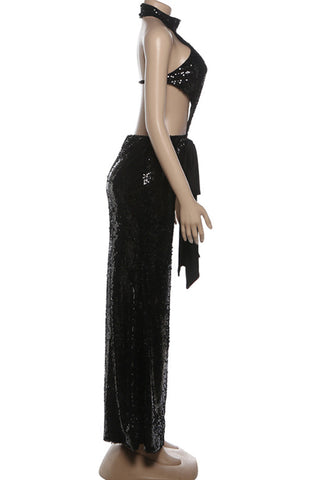 Elegant Cut-Out Sequin Evening Dress