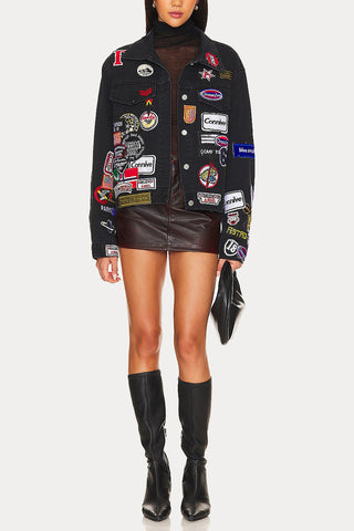 Patchwork Denim Jacket with Patterns
