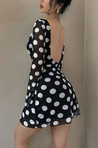 Polka Dot Deep V-Back Mini Dress