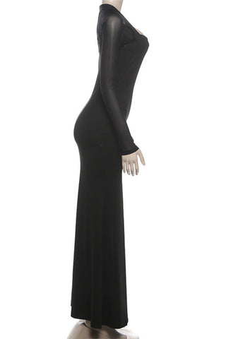 Elegant Sheer-Sleeve Evening Dress